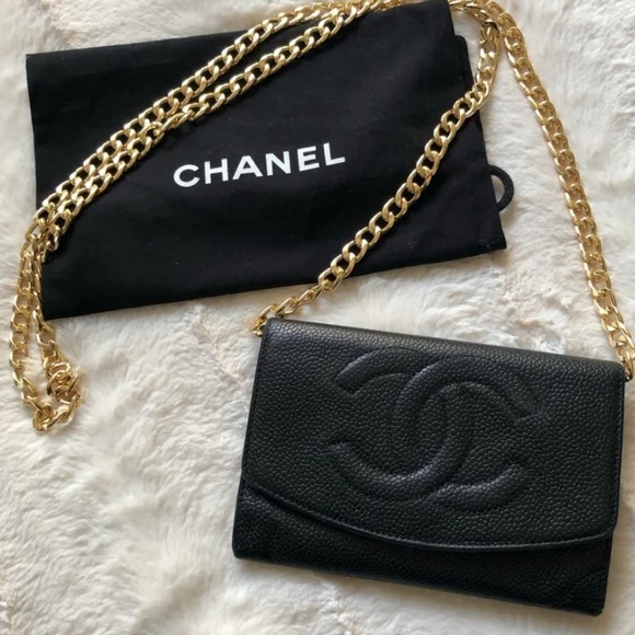 Chanel CC Black Caviar Leather wallet/crossbody-chain is optional, but included. - Picture 13 of 14